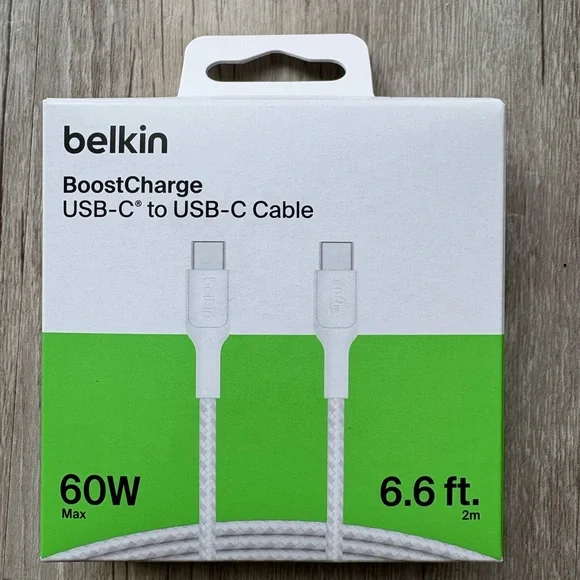 Belkin BoostCharge USB-C Braided Cable, 2M Length, White Cable - Picture 1 of 5